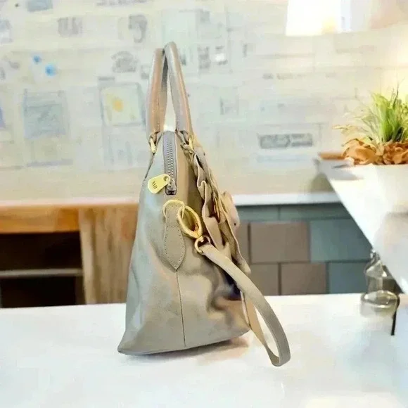 Milano Bags Silver Gray Flower Satchel Tote - Picture 7 of 16